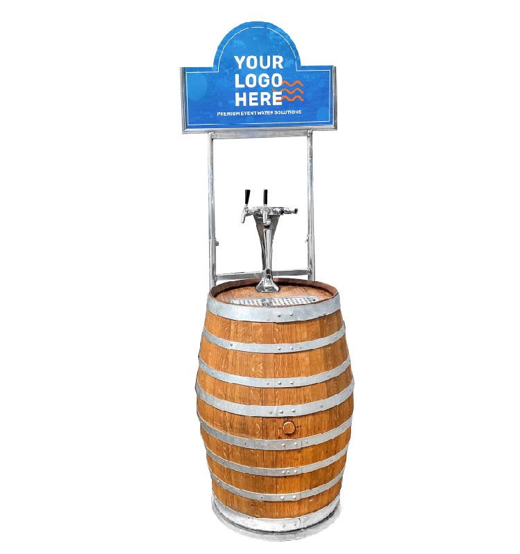 Barrel Water Bar with signage_your logo here