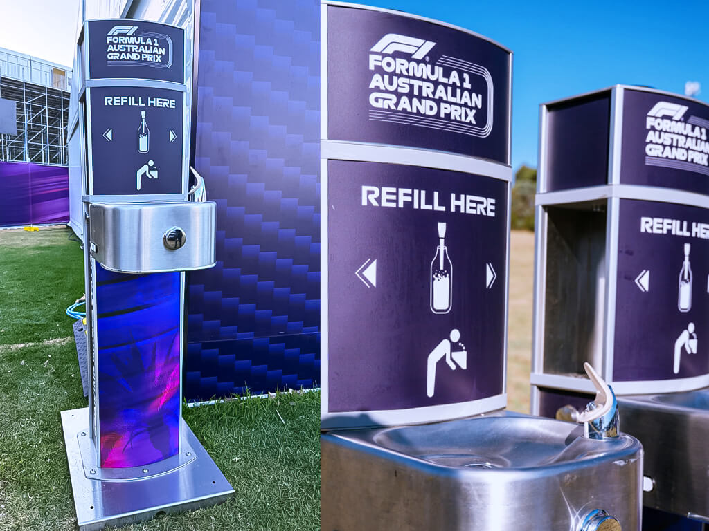 Water refill station at Formula 1 Australian Grand Prix.