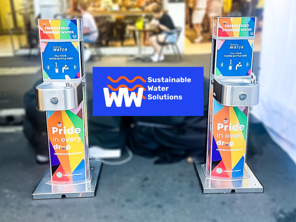 World Pride Sydney EVENTA TRIO hydration stations by WALLOP WATER AUSTRALIA.