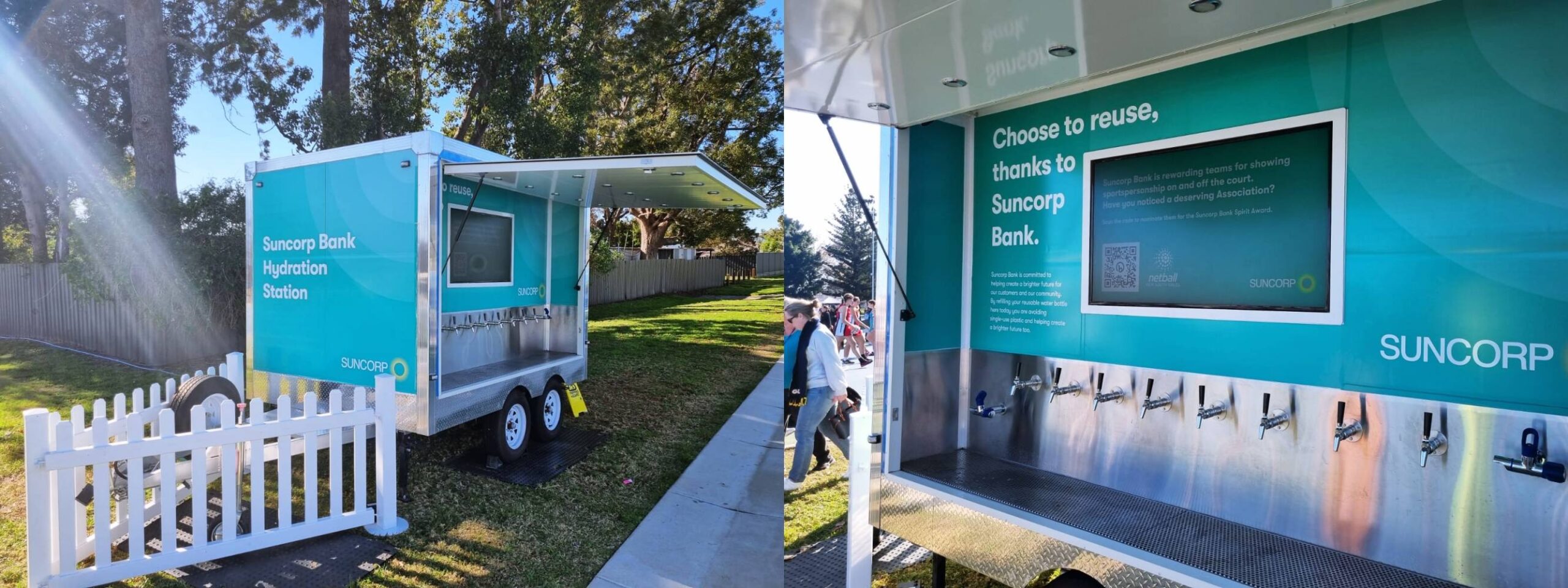 SUNCORP BANK custom branded hydration station at Newcastle and Meitland