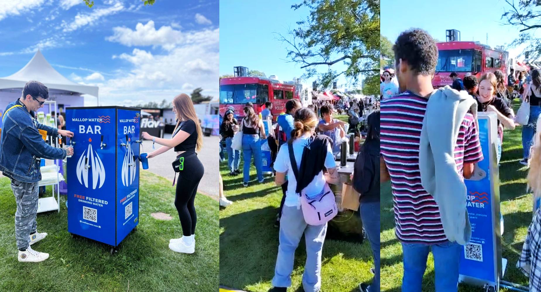 Event attendees filling their bottles with Wallop Water Monster Bar