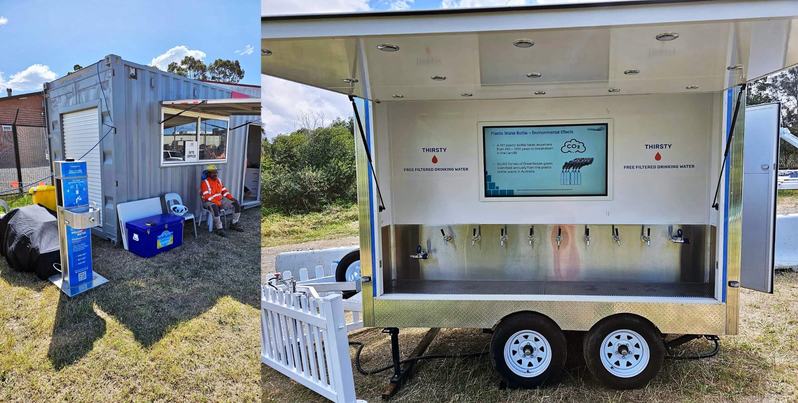 WALLOP WATER EVENTA TRIO and CHILLED WATER Trailer Bar 2.0 effectively reducing the need for single-use plastic bottles at the construction site