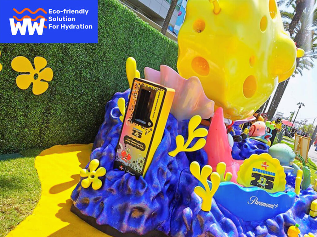 WALLOP WATER USA proudly partnered with the SpongeBob Fountain of Positivity Promotes Sustainability and Fun