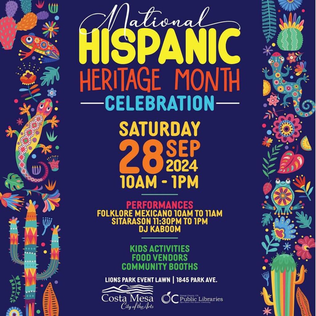 Banner of Hispanic Heritage Month Celebration Costa Mesa CA