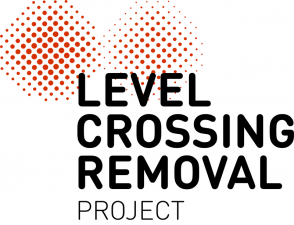 Level Crossing Removal Project logo with orange dots.