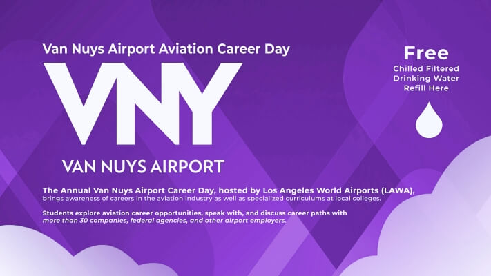 Van Nuys Airport Career Day promotion purple background.