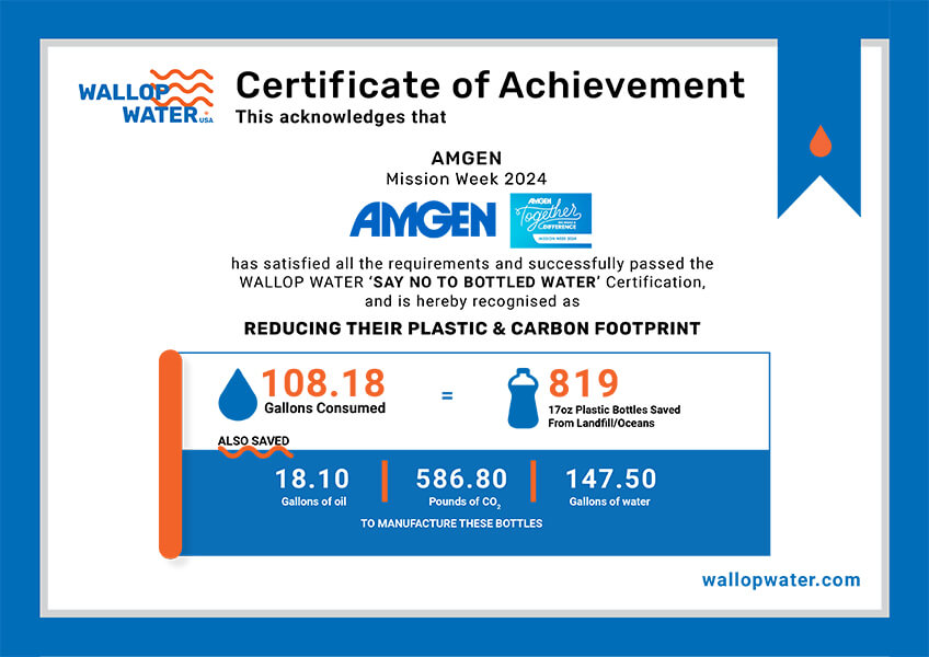 Certificate of Achievement for reducing plastic and carbon footprint.