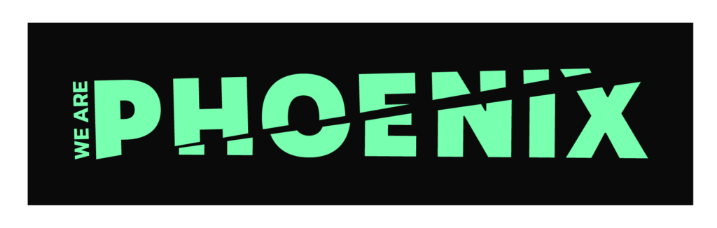 We are Phoenix logo in neon green colour