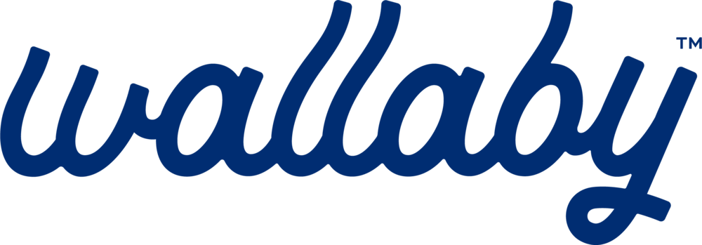 Wallaby logo in blue font