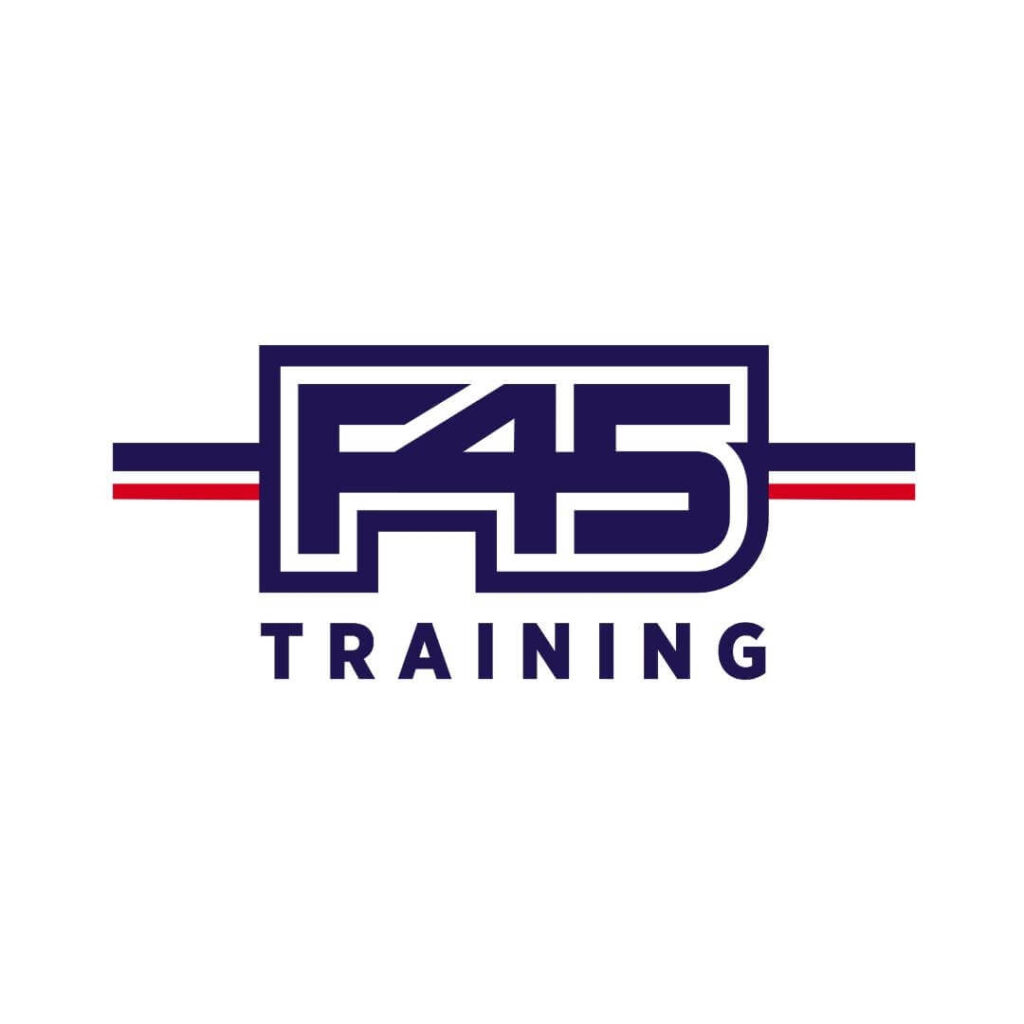 F45 Training logo with red, white, blue stripes