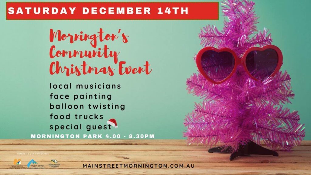 Mornington Christmas Event flyer with pink tree