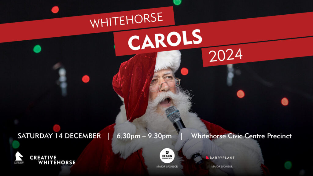 Whitehorse Carols 2024 with Santa Claus singing.