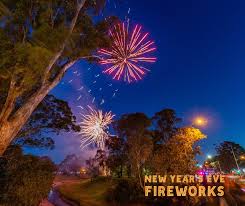 Colorful New Year's Eve fireworks lighting up sky