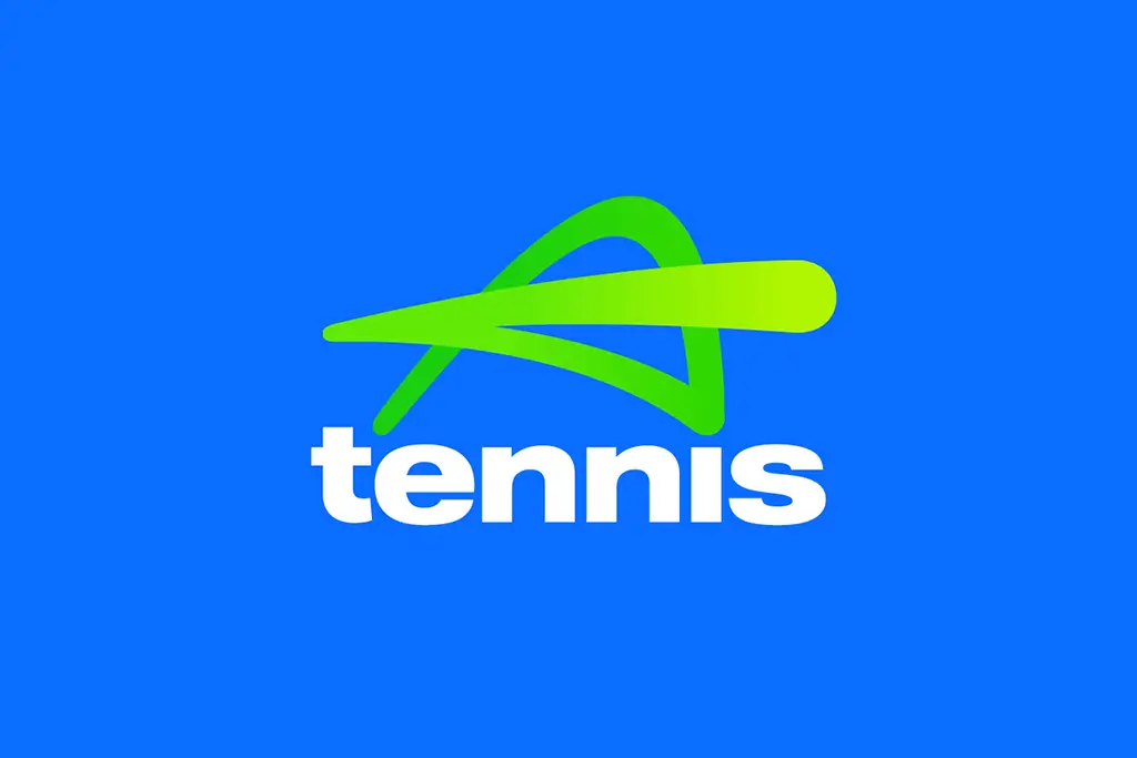 Green tennis logo on blue background