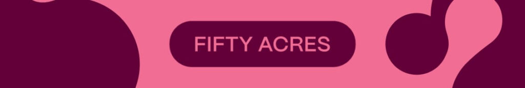 Fifty Acres logo on pink background