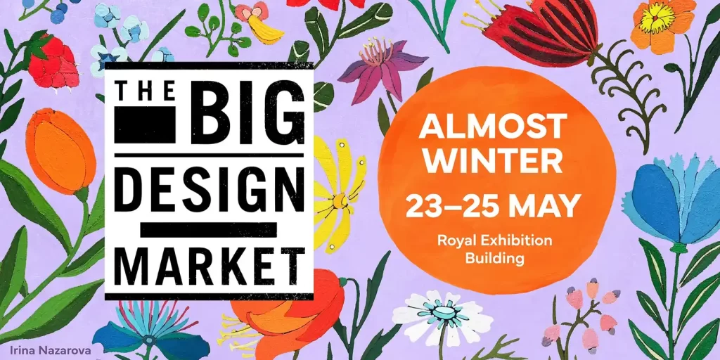 Big Design Market event poster with floral design.