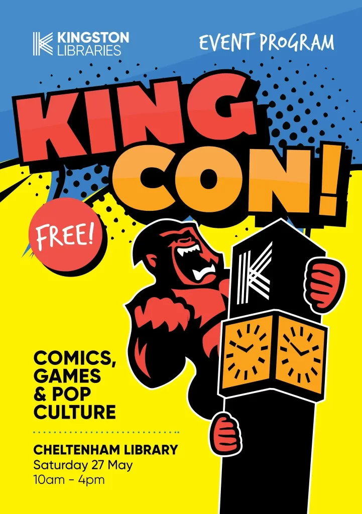 King Con event poster at Cheltenham Library.