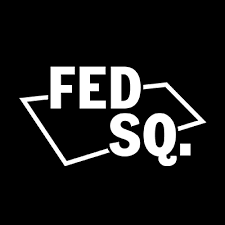 white FED SQUARE logo on black background