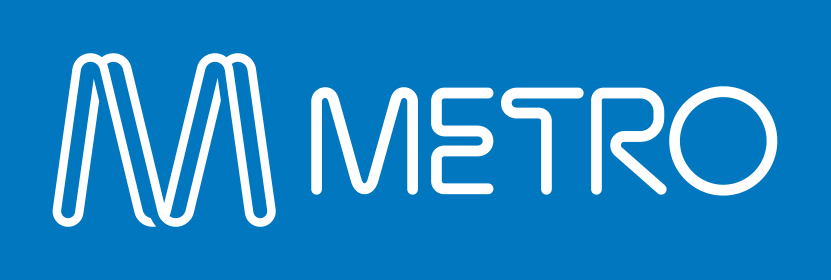 Metro logo on blue background