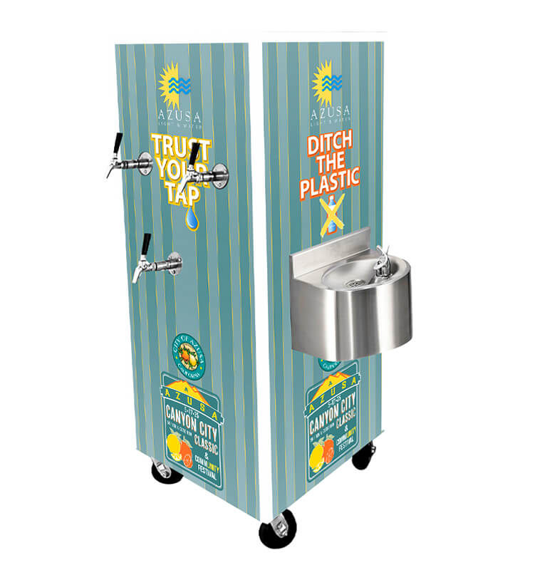 Portable water station promoting plastic reduction.