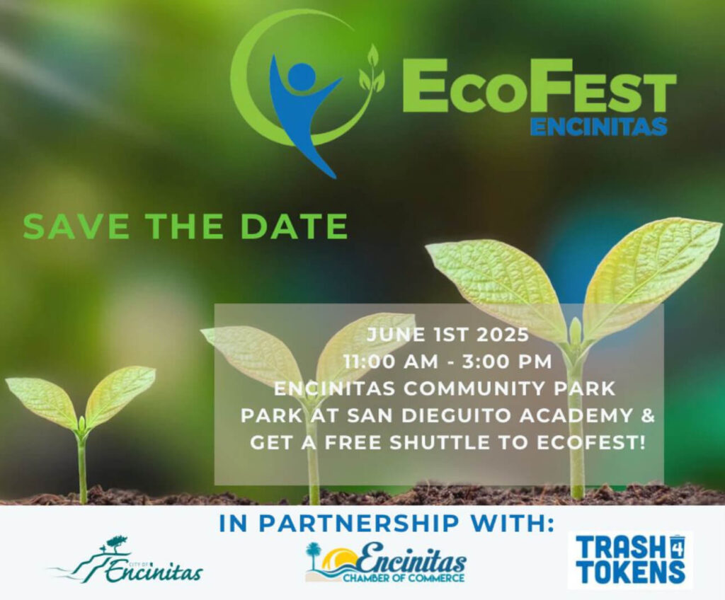 EcoFest Encinitas announcement with plant background.
