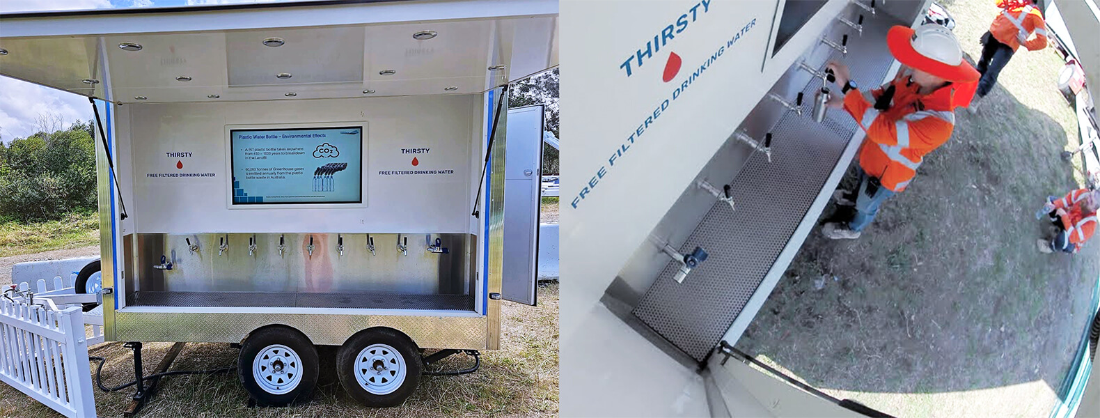 Free drinking water station with multiple faucets.