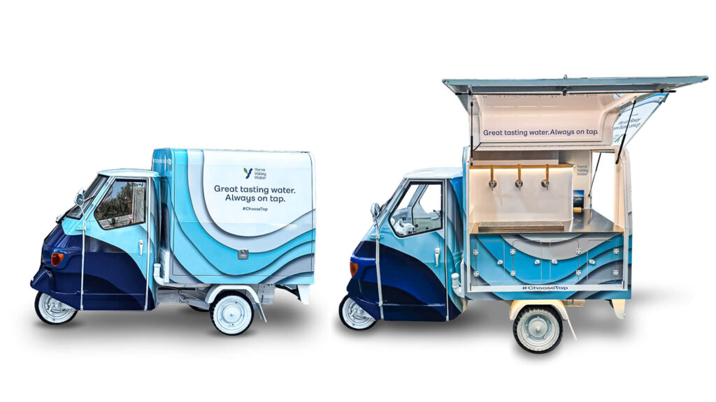 Custom Build Yarrar Valley Water APE Van 50 with opened and closed awning