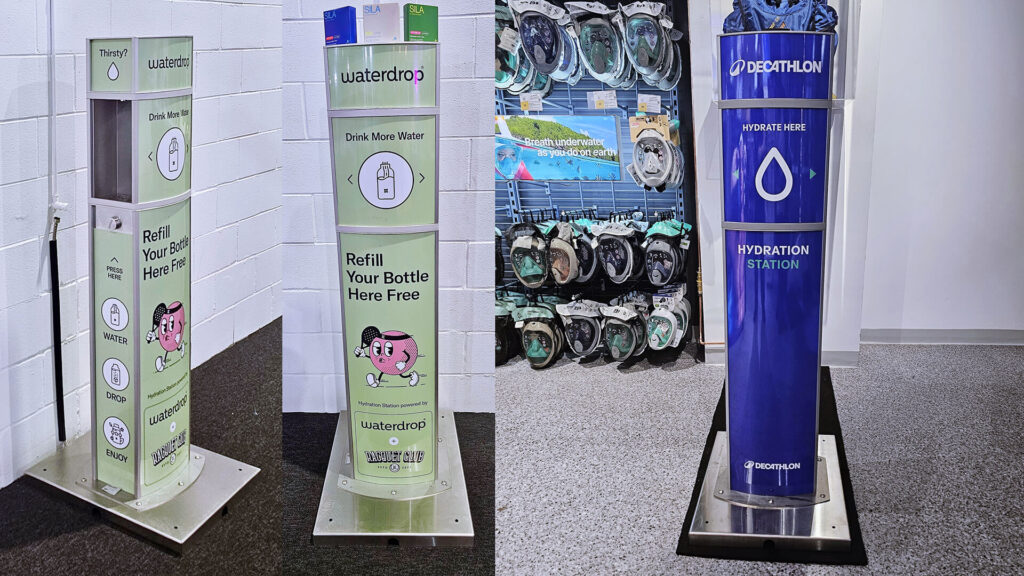 Wallop Water EVENTA DUOS have been custom-branded and installed at Racquet Club locations and at Sydney’s Decathlon flagship store