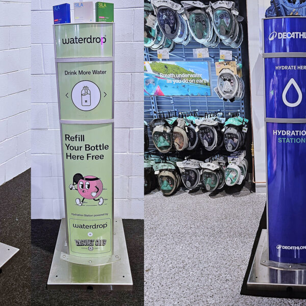 Wallop Water EVENTA DUOS have been custom-branded and installed at Racquet Club locations and at Sydney’s Decathlon flagship store