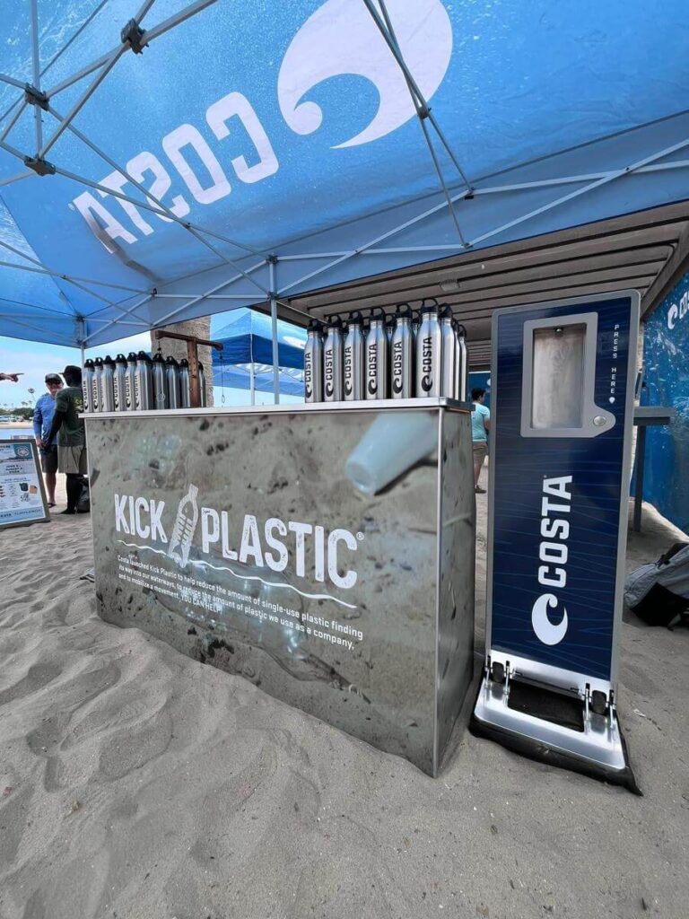 Beach promotion for reducing single-use plastic bottles.