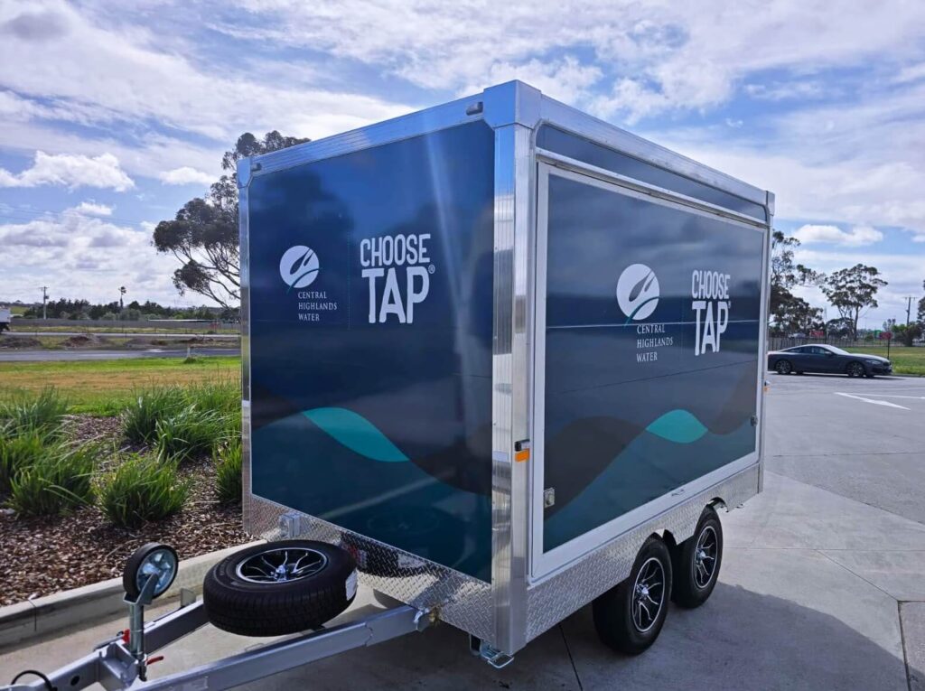 Water trailer with 'Choose Tap' branding for Central Highlands Water