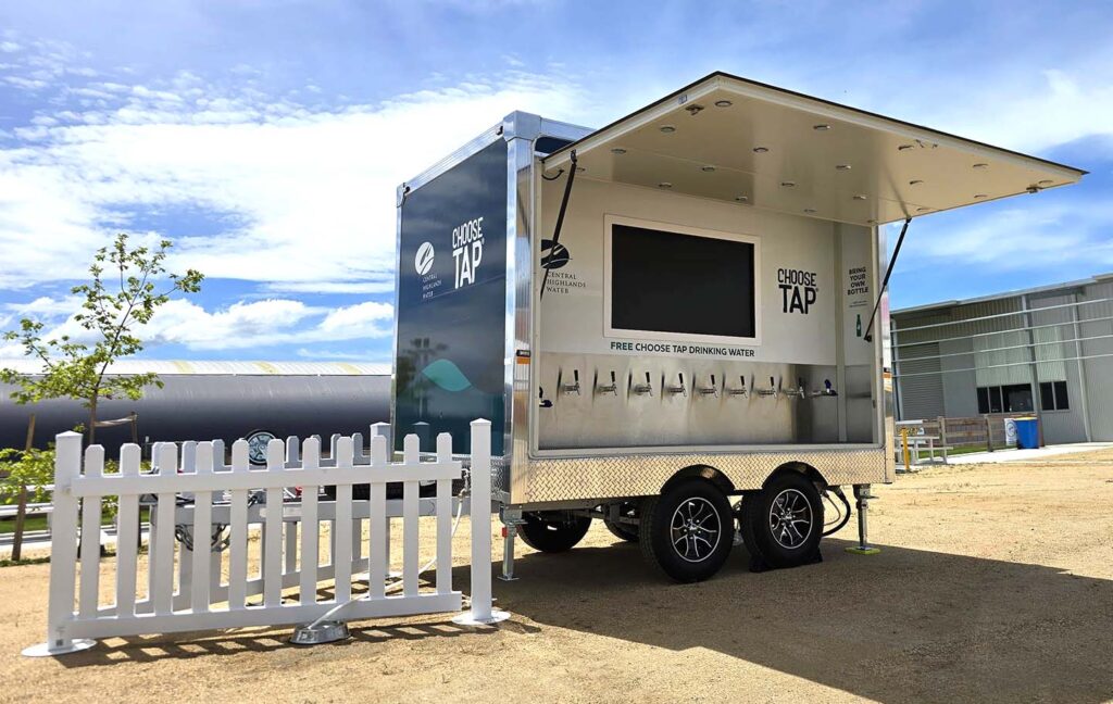 Mobile water station offering free tap water.