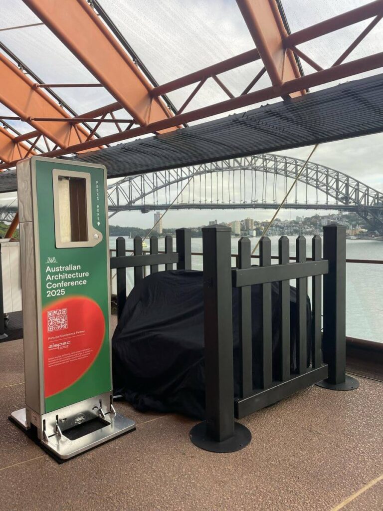 Sydney Harbor Bridge view at architecture conference.
