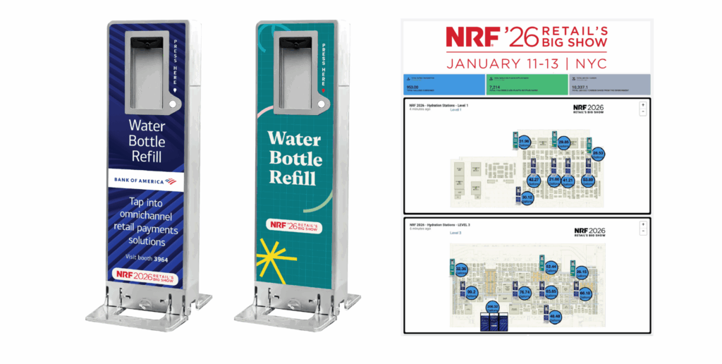 Water bottle refill stations at NRF 2026.