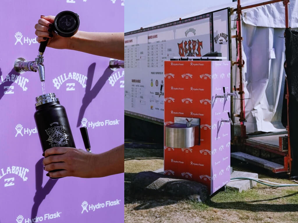 Filling water bottle at outdoor station
