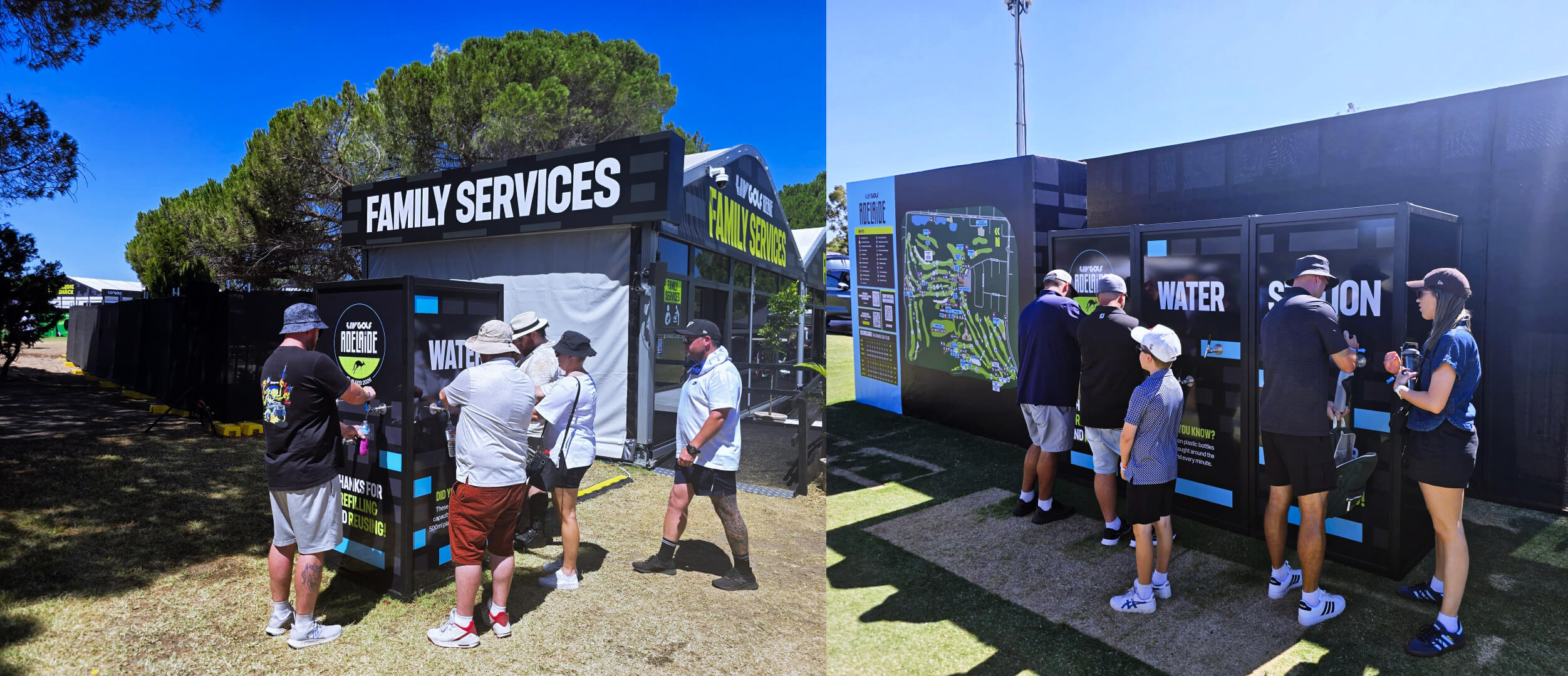 People using outdoor water stations