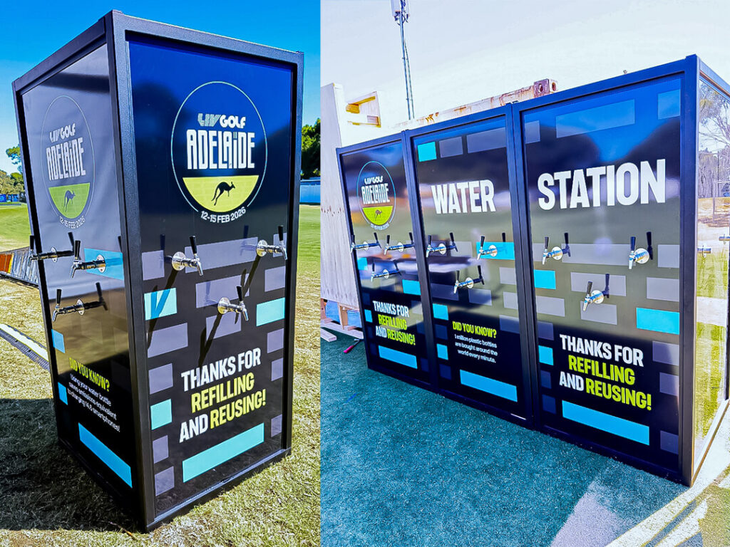 Wallop Water Wall refill station at LIV golf event