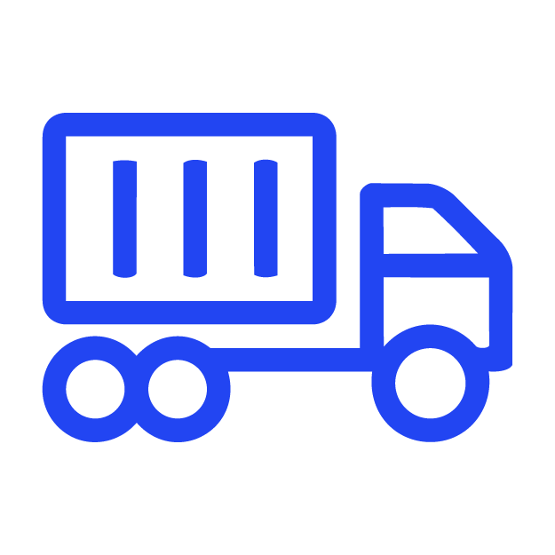 Blue delivery truck icon with cargo container