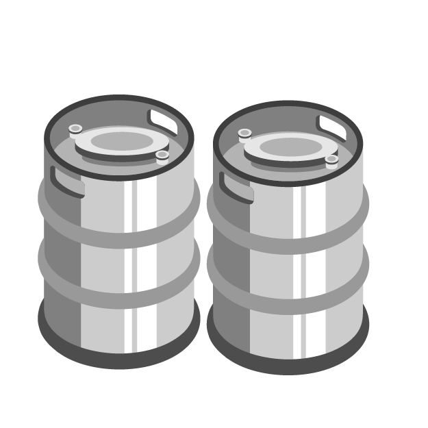 Two metal beer kegs side by side