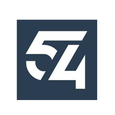 Stylized number 54 logo on blue background