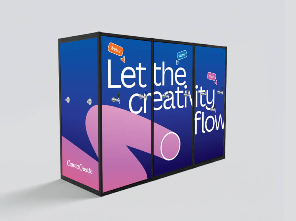 Branded water taps with creative slogan display