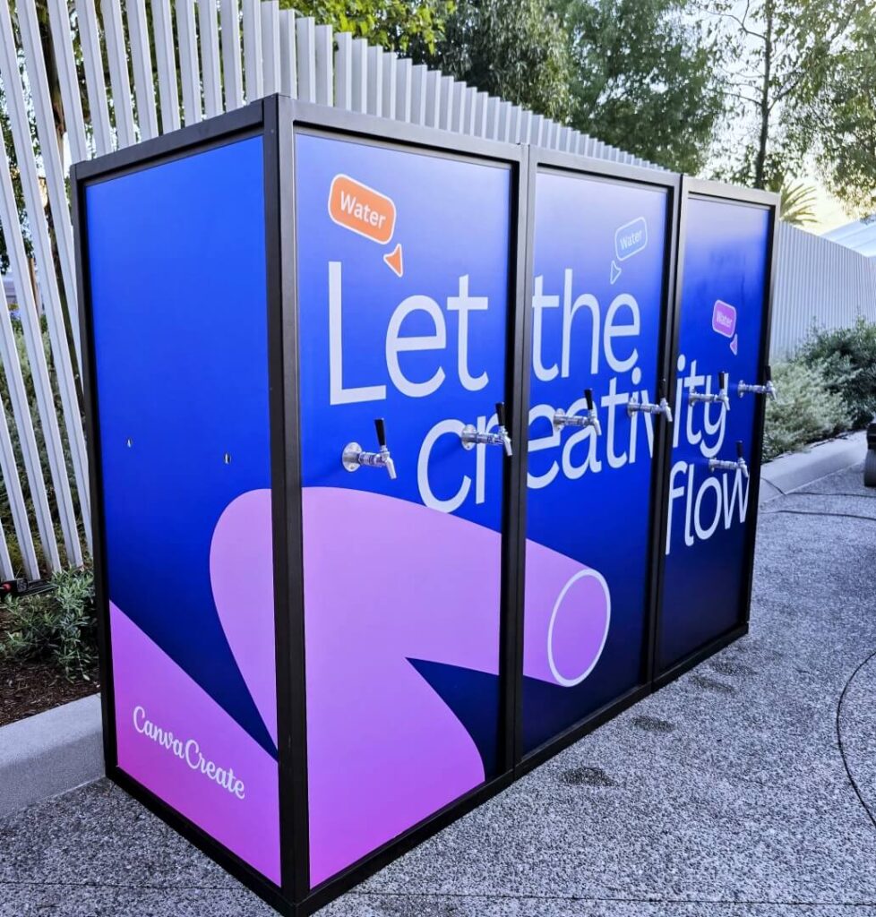 Outdoor branded water station with multiple taps