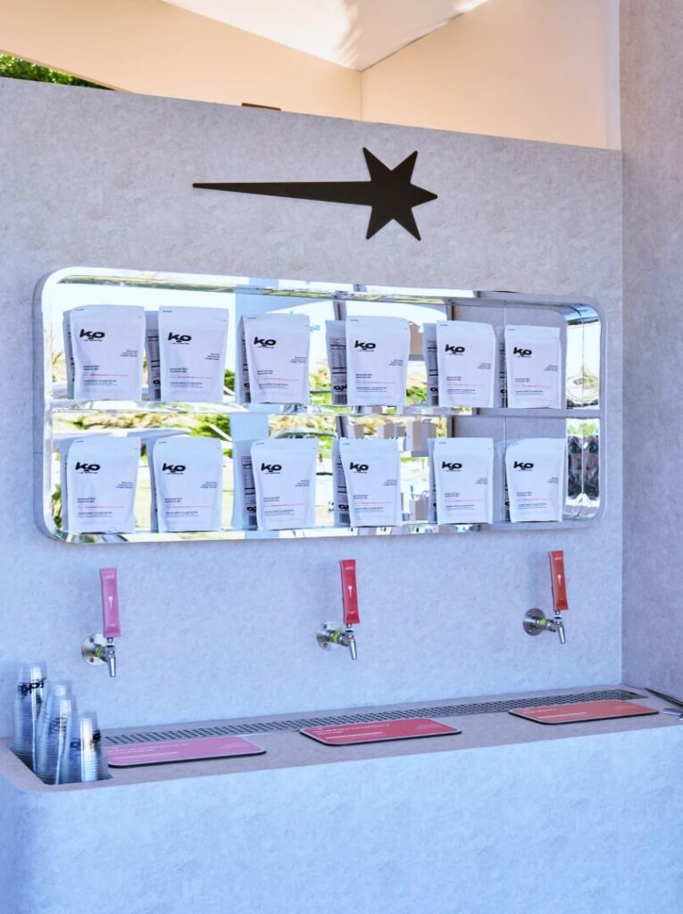 Modern beverage tap station with branded pouches