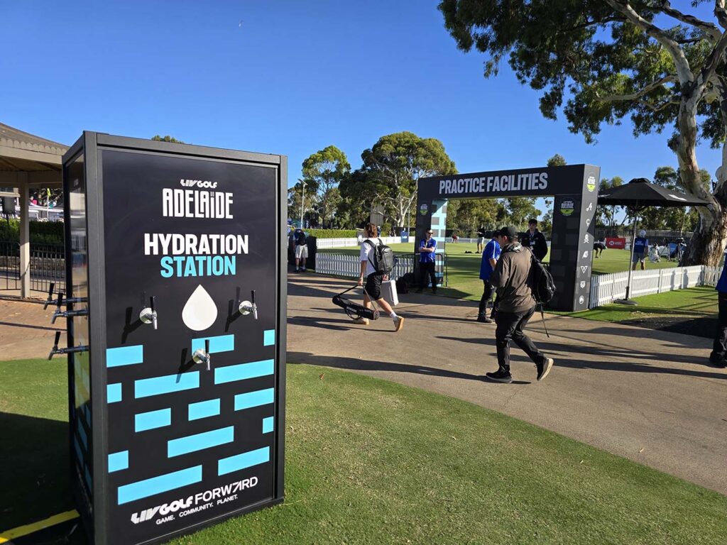 LIV Golf Adelaide hydration station near practice facilities